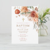 Elegante Boho Oranje Bloemdoop doop doop Kaart (Staand voorkant)