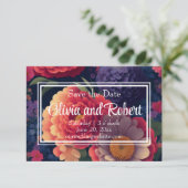Elegante  boho oranje rode paarse bloemen save the date (Staand voorkant)