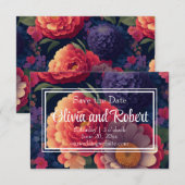 Elegante  boho oranje rode paarse bloemen save the date (Voorkant / Achterkant)