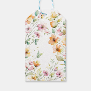 Elegante Boho Oranje Roze Aquarel Wilde Bloemen Cadeaulabel