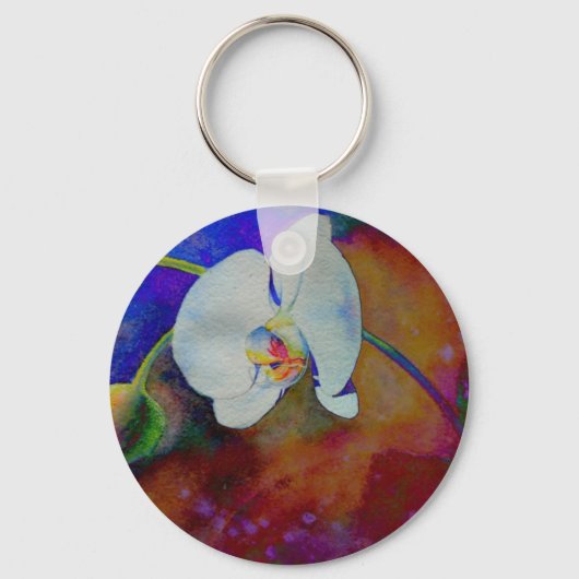 Elegante boho orchidee waterverf schilderij sleutelhanger (Voorkant)