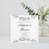 Elegante Boho Orchideeën Zwart Wit Unieke Bruiloft Kaart (Staand voorkant)