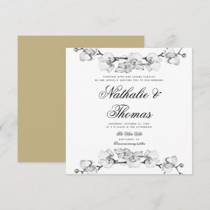 Elegante Boho Orchideeën Zwart Wit Unieke Bruiloft Kaart