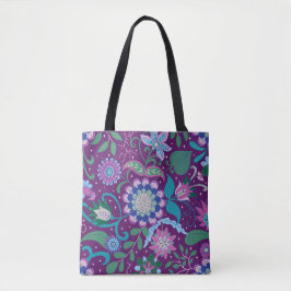 Elegante Boho Paarse Bloemen Tote Bag
