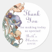 Elegante Boho Paarse en perzik papavers, dank u Ronde Sticker (Voorkant)