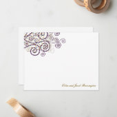 Elegante Boho Paarse Spiralen Bruiloft Dank u Kaar Notitiekaartje (Voorkant / Achterkant in situ)