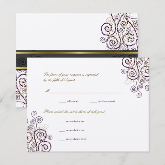 Elegante Boho Paarse Spiralen Bruiloft RSVP Kaart (Voorkant / Achterkant)