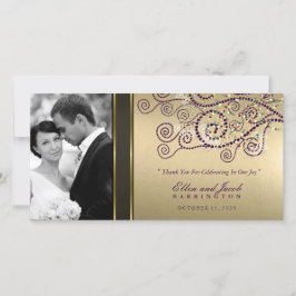Elegante Boho Paarse spiralen gouden bruiloft dank Bedankkaart