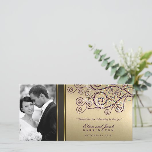 Elegante Boho Paarse spiralen gouden bruiloft dank Bedankkaart (Staand voorkant)