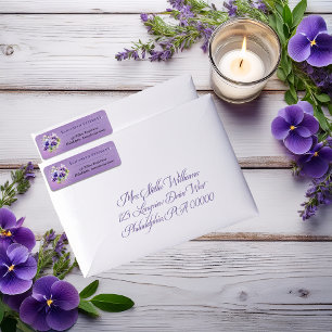 Elegante Boho Paarse Viooltjes Bloemige Retouradre Etiket