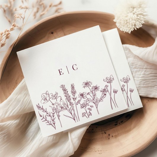 Elegante Boho Paarse Wildflower Initiaal bruiloft Servet