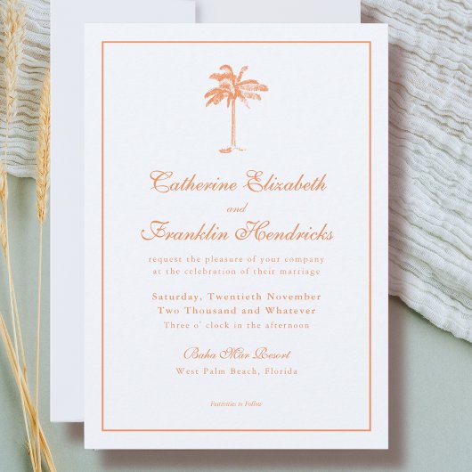 Elegante Boho Palmboom Tropische Bruiloft Kaart
