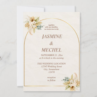 Elegante Boho Pampagras Gouden Boog Trouwuitnodigi Kaart