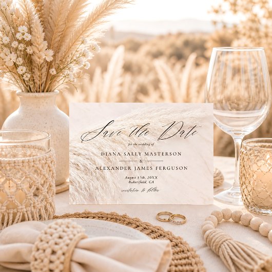 Elegante Boho Pampagras Save the Date Kaart