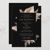 Elegante Boho Pampas Black bruiloft uitnodiging (Voorkant / Achterkant)