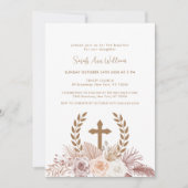 Elegante Boho Pampas Bloemen Kruis Krans Doop Kaart (Voorkant)