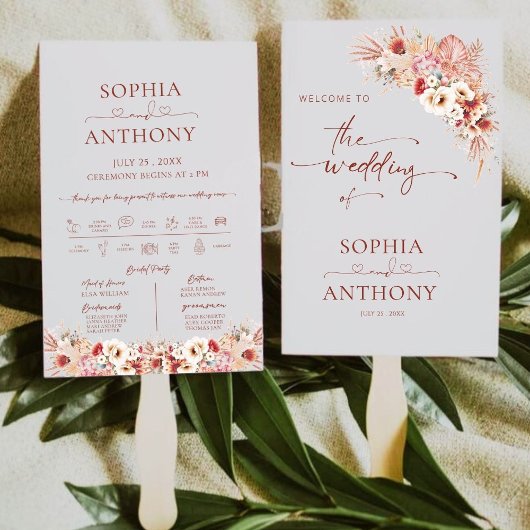 Elegante Boho Pampas Floral Wedding Program Fan Handwaaier