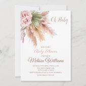 Elegante Boho Pampas Gras Stof Roze Baby Shower Kaart (Voorkant)