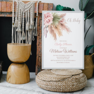 Elegante Boho Pampas Gras Stof Roze Baby Shower Kaart