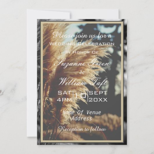 Elegante Boho Pampas Grass bruiloft uitnodiging (Voorkant)