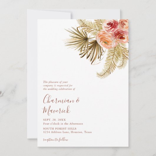 Elegante boho pampas terracotta bruiloft kaart (Voorkant)