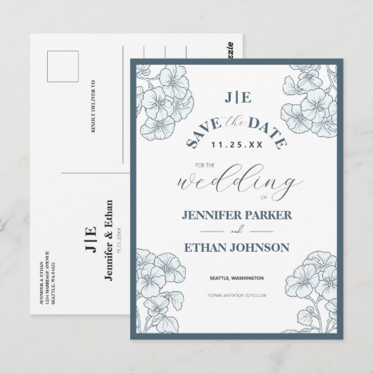 Elegante Boho Pansy Botanical Bewaar de datum Briefkaart (Voorkant / Achterkant)