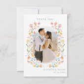 Elegante Boho Pastel Bloemen Krans Trouwfoto Bedankkaart (Voorkant)