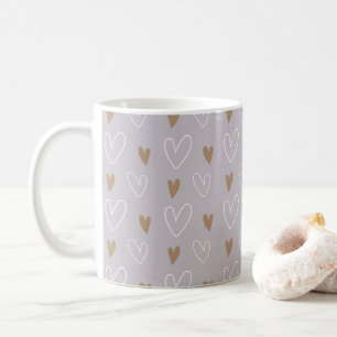 Elegante Boho Pastel Hearts Grijs Goud Gift Koffiemok