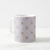 Elegante Boho Pastel Hearts Grijs Goud Gift Koffiemok (Voorkant links)