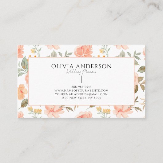 Elegante Boho Peach Groene Bloemen Waterverf Trend Visitekaartje (Achterkant)