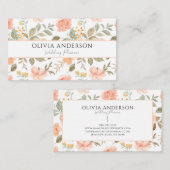 Elegante Boho Peach Groene Bloemen Waterverf Trend Visitekaartje (Voorkant / Achterkant)
