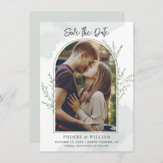 Elegante Boho Photo Arch Script bruiloft uitnodigi (Voorkant / Achterkant)