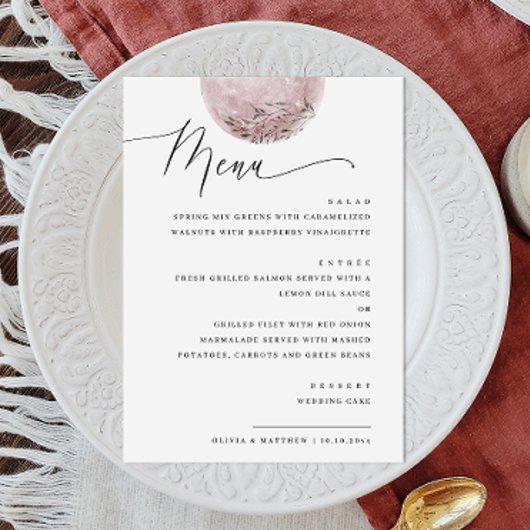 Elegante Boho Pink Blush Moon | bruiloftsdiner Menu