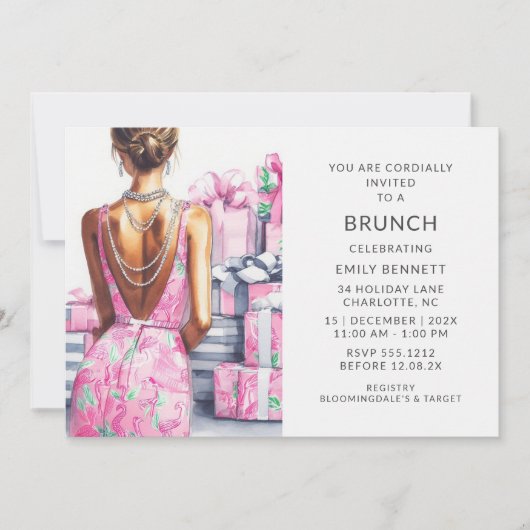 Elegante Boho Pink Brunch Kaart (Voorkant)