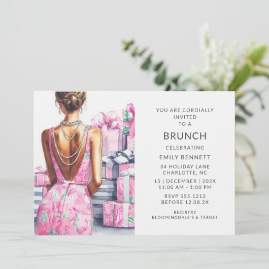 Elegante Boho Pink Brunch Kaart (Staand voorkant)