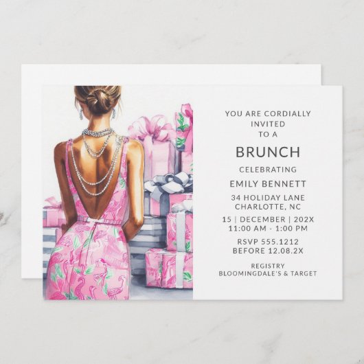 Elegante Boho Pink Brunch Kaart (Voorkant / Achterkant)