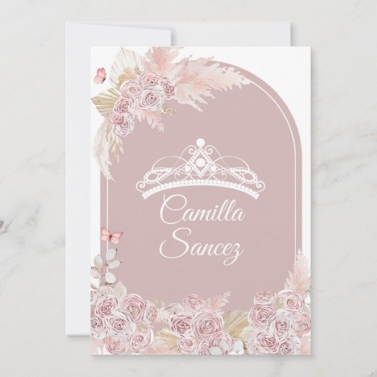 Elegante Boho Pink Dusty Quinceañera uitnodiging (Achterkant)