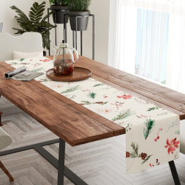 Elegante Boho Poinsettia Groen Kerstwinter Korte Tafelloper