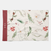 Elegante Boho Poinsettia Groen Kerstwinter Theedoek (Horizontaal)