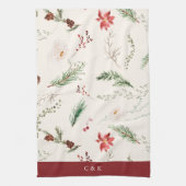 Elegante Boho Poinsettia Groen Kerstwinter Theedoek (Verticaal)