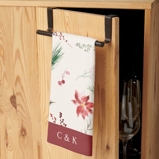 Elegante Boho Poinsettia Groen Kerstwinter Theedoek (Derde Gevouwen)