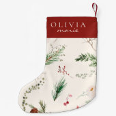 Elegante Boho Poinsettia Pine Holly Names Kleine Kerstsok (Achterkant)