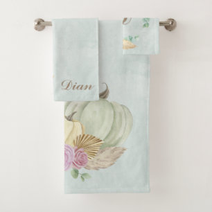 Elegante Boho Pompoen pampas gras Gepersonaliseerd Bad Handdoek