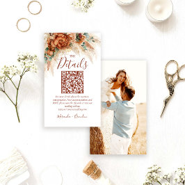 Elegante Boho QR-code Foto Huwelijksdetailskaart Informatiekaartje