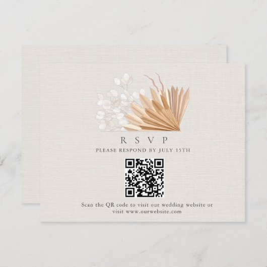 Elegante Boho QR Code Wedding RSVP Informatiekaartje (Voorkant / Achterkant)
