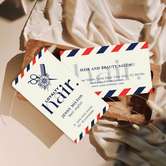 Elegante Boho Red Blue Schaar Hair Stylist Visitekaartje