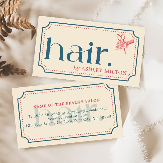 Elegante Boho Retro Blauwe Schaar Haar Stylist Visitekaartje