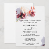 Elegante Boho Retro Bloemen Roze & Wit Huwelijk Kaart (Voorkant / Achterkant)