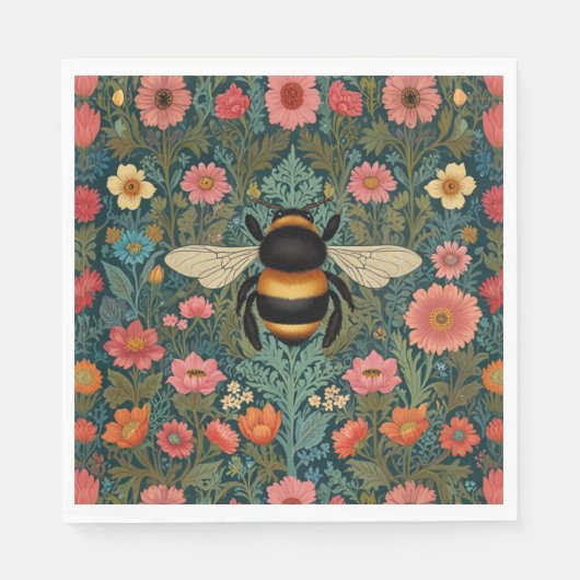 Elegante boho retro hommel lente bloemen  servet (Voorkant)