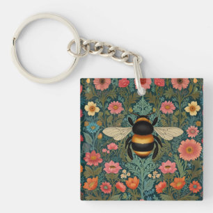 Elegante boho retro hommel lente bloemen sleutelhanger